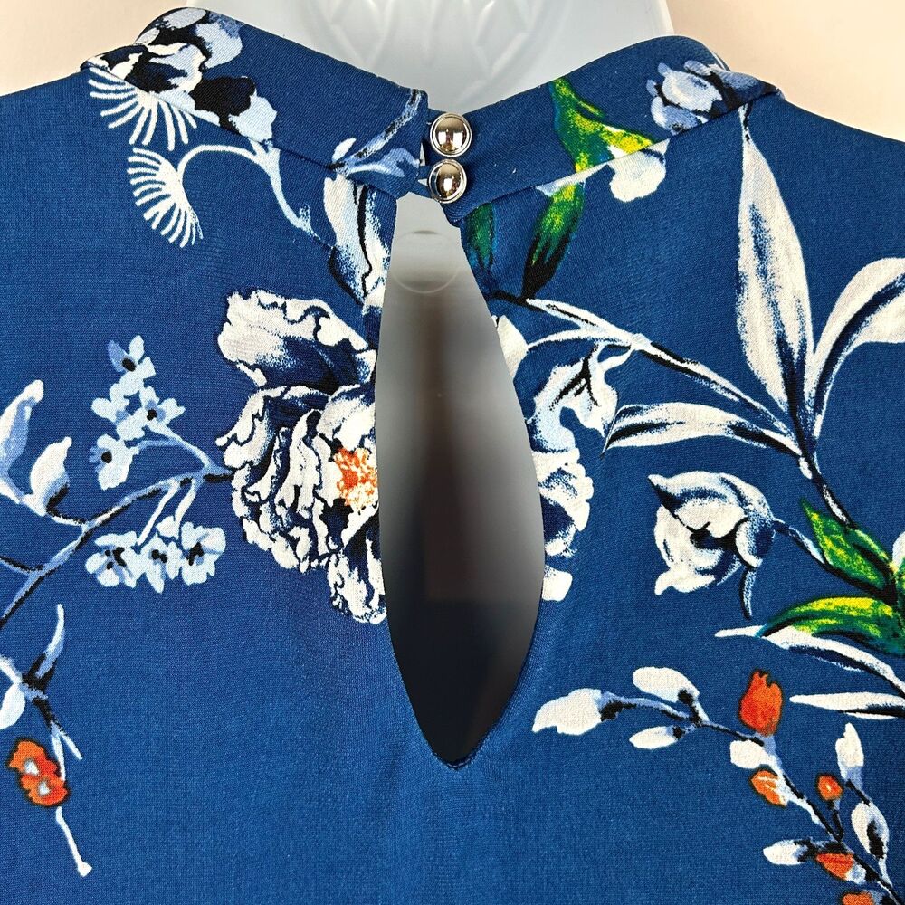 White House Black Market Blue WHBM Floral Sleeveless Top Size S - Picture 10 of 16